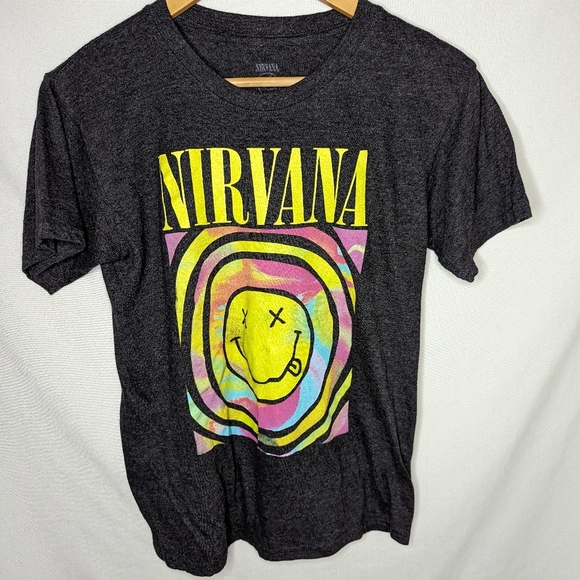 NIRVANA Tops - NIRVANA Tie Dye SMILEY LOGO Official T-Shirt SHIRT Gray Size Juniors Small